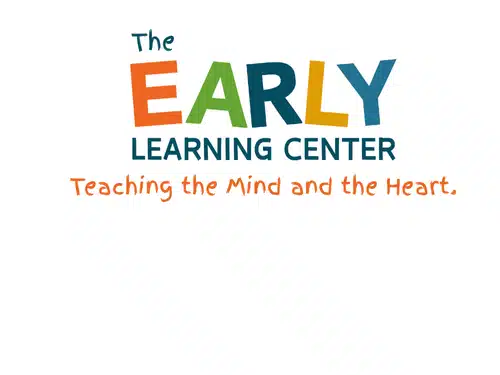 Ways to Give 2 Logo for The Early Learning Center with the tagline "Teaching the Mind and the Heart" in colorful, playful fonts on a white background, highlighting Ways to Give to support children's education and growth.