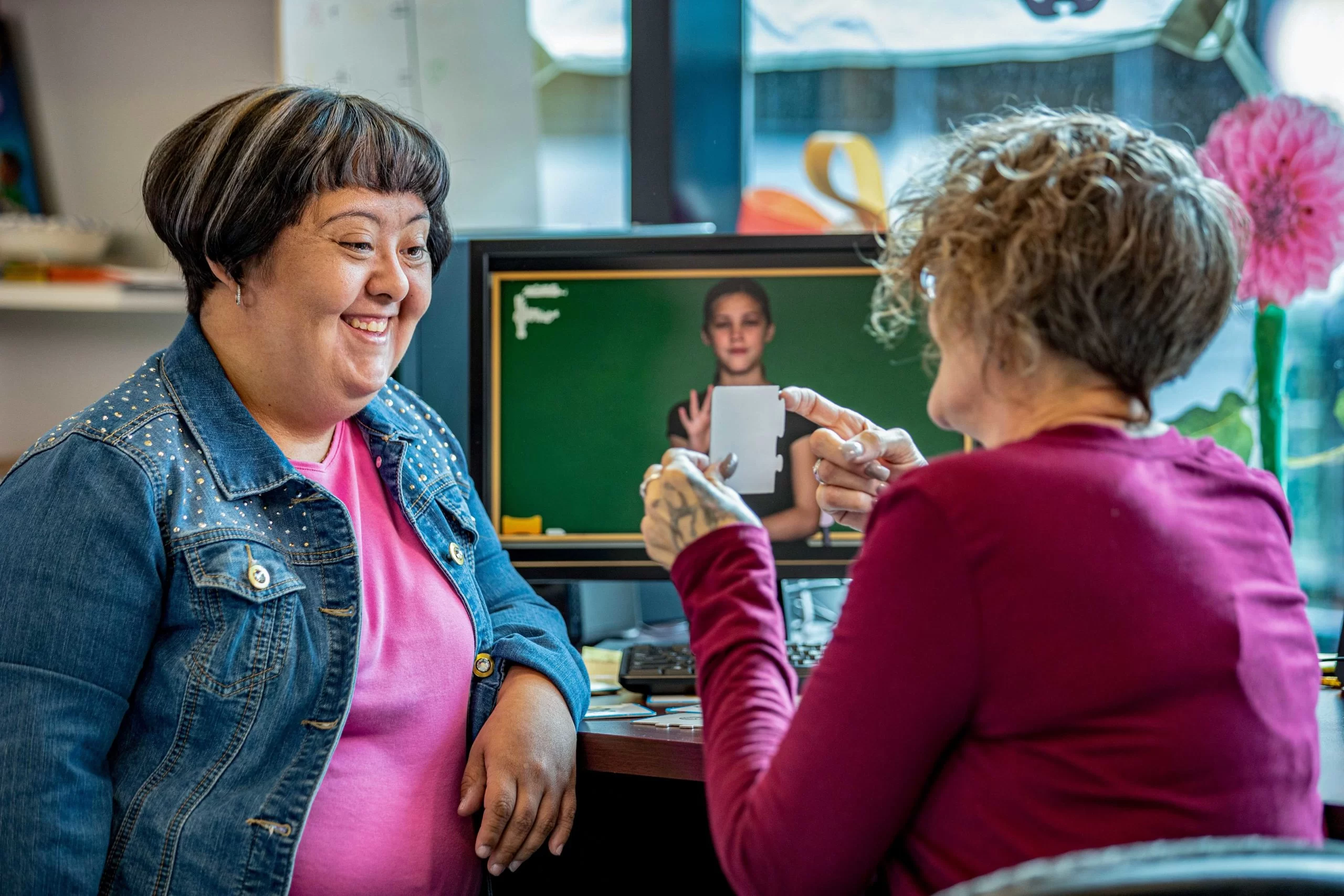 adult with down syndrome learning sign language DTA program in phoenix