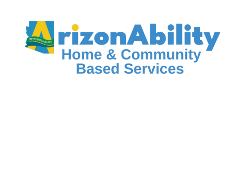 Logo for ArizonAbility Home & Community Based Services, featuring the Arizona state outline and the phrase "Empowering Abilities" on the left, also highlighting Ways to Give for community support.