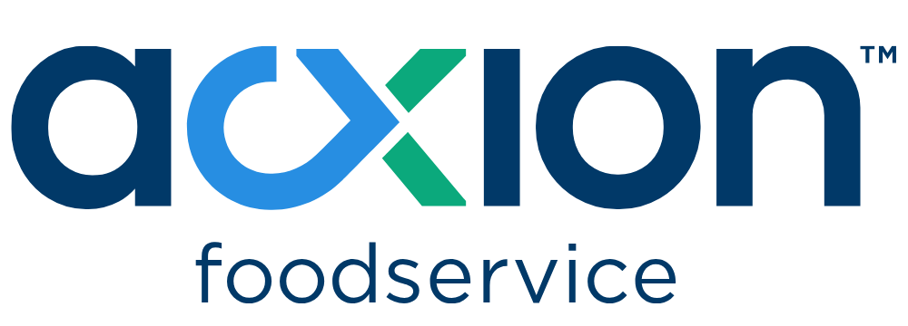 Axion foodservice logo featuring the word “axion” in bold, modern blue letters with a green accent on the "x", and “foodservice” in lowercase blue text below.