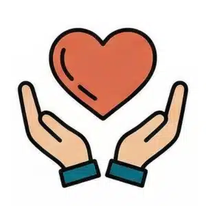 Two hands with open palms are raised beneath a red heart, symbolizing care or giving—reflecting the compassion found in UCP careers.