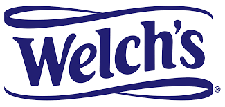 The Welch's logo is shown in bold, blue lettering with stylized curves above and below the text on a white background.