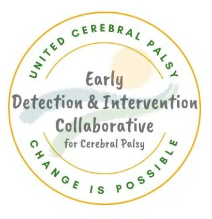 Logo of the "Early Detection for Cerebral Palsy" intervention collaborative, featuring text encircled by an orange ring and a motto "change is possible. Logo of the "Early Detection for Cerebral Palsy" intervention collaborative, featuring text encircled by an orange ring and a motto "change is possible.