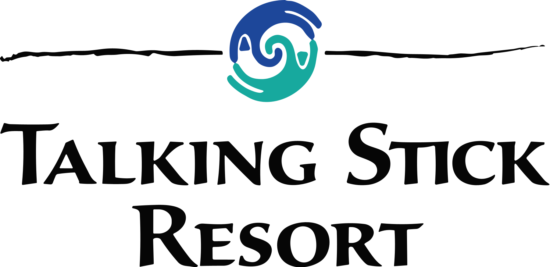 Talking Stick Resort logo featuring a blue and teal circular wave design above the resort's name in bold black letters.